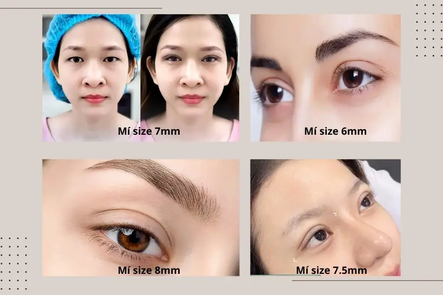 So sánh kích thước cắt mí size 7 và 6, 8