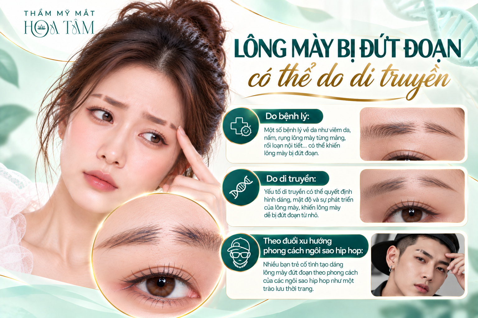 Lông mày bị đứt đoạn có thể do di truyền