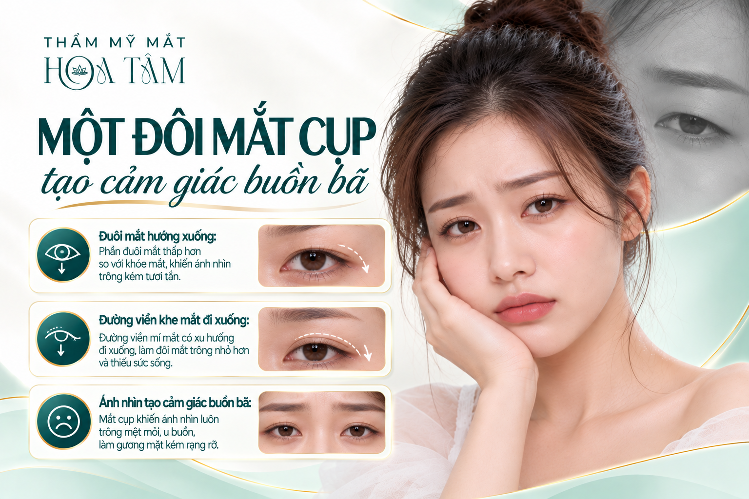 Một đôi mắt cụp tạo cảm giác buồn bã Một đôi mắt cụp tạo cảm giác buồn bã